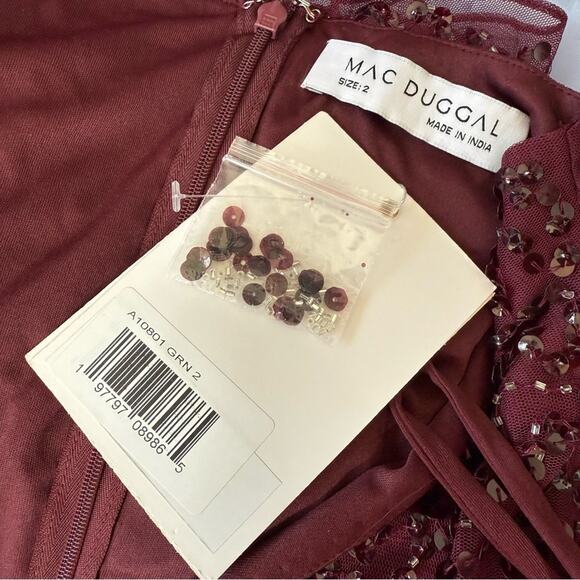 Mac Duggal Sequined V Neck Flutter Cap Sleeve Trumpet Dress A10801 Women’s Sz 2 - Picture 8 of 9